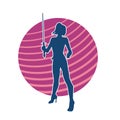 Silhouette of a female fighter character in pose with samurai blade. Royalty Free Stock Photo