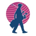 Silhouette of a golfer walking while carrying his golf bag full of golf clubs. Royalty Free Stock Photo