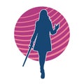 Silhouette of a female fighter character in pose with samurai blade. Royalty Free Stock Photo