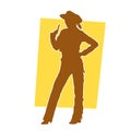 Silhouette of a slim sexy woman pose in cowgirl or country girl costume. Royalty Free Stock Photo