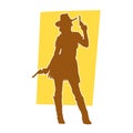 Silhouette of a slim sexy woman pose in cowgirl or country girl costume. Royalty Free Stock Photo