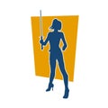 Silhouette of a female fighter character in pose with samurai blade. Royalty Free Stock Photo