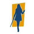 Silhouette of a female fighter character in pose with samurai blade. Royalty Free Stock Photo