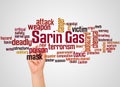 Sarin nerve agent word cloud and hand with marker concept