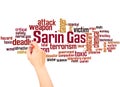 Sarin nerve agent word cloud and hand writing concept
