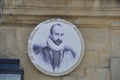 SARLAT-LA-CANEDA_ FRANCE,23 JULY, 2016:Michel de Montaigne, portrait on the Montaigne hotel