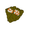 Sarma (dolma), stuffed leaves with rice and meat. Bulgarian traditional food. Vector hand-drawn illustration.