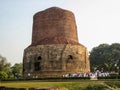 The Dhamekh Stupa at the ancient Buddhist site in the village of Sarnath where the