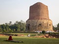 The Dhamekh Stupa and archaeological ruins at the ancient Buddhist site in the