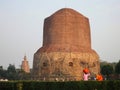 The Dhamekh Stupa and archaeological ruins at the ancient Buddhist site in the