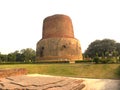 Sarnath, Uttar Pradesh, India - November 1, 2009 Scenic landscape view of Dhamek Stupa ancient Buddhist monastery