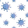 SARS-CoV-2 seamless pattern with irregular and asymmetric elements distribution.