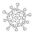 SARS-CoV-2 virion schematic representation. COVID-19 infectious agent. Black line drawing isolated on white background.