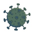 SARS-CoV-2 virion schematic representation. COVID-19 infectious agent. Painted sketch isolated on white background.
