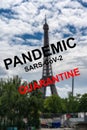 SARS-nCoV-2 global pandemic warning banner with Eiffel Tower background