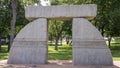 `Sarsen Caer`, the fourth of 5 individual groups of stones making up `Caelum Moor` in Richard Greene Linear Park in Arlington.