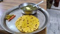 Sarson saag with makki chapati with lots of butter , pickle Royalty Free Stock Photo