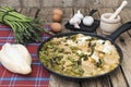 Soup of green asparagus and curdled eggs Royalty Free Stock Photo