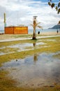 Sarti, Sithonia, Chalkidiki peninsula, Greece, 07. Septembar, 2014. flooded lawn near beach