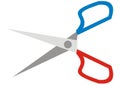 Sartorial scissors with blue and red handle