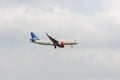 LONDON, ENGLAND - SEPTEMBER 27, 2017: SAS Airlines Airbus A320 LN-RGL landing in London Heathrow International Airport.