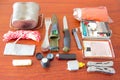 Sas army bushcraft survival kit unpacked Royalty Free Stock Photo