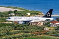 SAS Scandinavian Airlines Airbus A319 airplane at Split Airport in Croatia Star Alliance livery