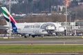 SAS Scandinavian airlines Airbus A320-251N and an Emirates Airbus A380-861 jet in Zurich in Switzerland Royalty Free Stock Photo