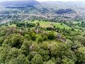 Saschiz medieval fortress in Transylvania, Romania. Aerial view