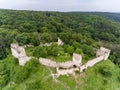 Saschiz Saxon fortress in Transylvania, Romania. Aerial view fro