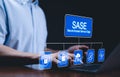 SASE Secure Access Service Edge Technology Concept. Digital interface displaying SASE, Secure Access Service Edge, icons related Royalty Free Stock Photo