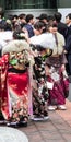 Sasebo, Japan - 07JAN2018: Japanese women in kimono`s during co Royalty Free Stock Photo