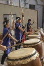 Children taiko drumming band giving a performance in Sasebo
