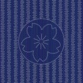 Sashiko pattern. Blooming sakura flower. Seamless. Royalty Free Stock Photo