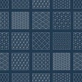 Sashiko seamless indigo dye pattern with traditional white Japanese embroidery