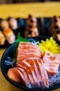 Sashimi bowl set or raw salmon sliced fish sashimi with salmon egg,Japanese food,Close up Royalty Free Stock Photo