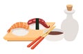 Sashimi and chopstick vector illustrations. Sushi and soy sauce vector. Seafood, fish fillet