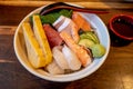 Sashimi Don, Danburi or Japanese rice bowl. Royalty Free Stock Photo