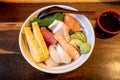 Sashimi Don, Danburi or Japanese rice bowl. Royalty Free Stock Photo