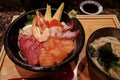 Sashimi Don, Danburi or Japanese rice bowl. Royalty Free Stock Photo