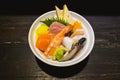 Sashimi Don, Danburi or Japanese rice bowl. Royalty Free Stock Photo