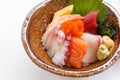 Sashimi Don Served with Seaweed, Wasabi, Prickle Ginger and Miso Soup Royalty Free Stock Photo