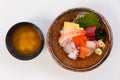 Sashimi Don Served with Seaweed, Wasabi, Prickle Ginger and Miso Soup