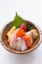 Sashimi Don Served with Seaweed, Wasabi, Prickle Ginger and Miso Soup