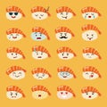 Sashimi emoji vector set. Emoji sushi with faces icons Royalty Free Stock Photo