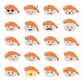 Sashimi emoji vector set. Emoji sushi with faces icons Royalty Free Stock Photo