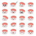 Sashimi emoji vector set. Emoji sushi with faces icons Royalty Free Stock Photo