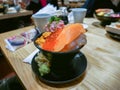 Sashimi fresh sea food, Sashimi of fresh raw Salmon and roe on rice Royalty Free Stock Photo