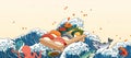 Sashimi on giant wave tides Royalty Free Stock Photo