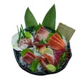 Sashimi Japanese food, Hokkigai, Akami, Tako, Hamachi, Salmon and ShrimpSashimi set. on White Background